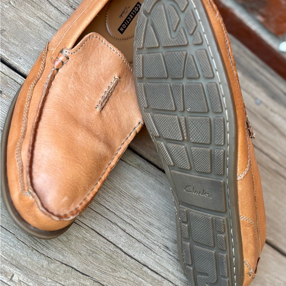 Clarks Collection Men's Soft Cushion Tan Slip On Loafers Driving Mocs Sz 10.5M - Picture 8 of 8